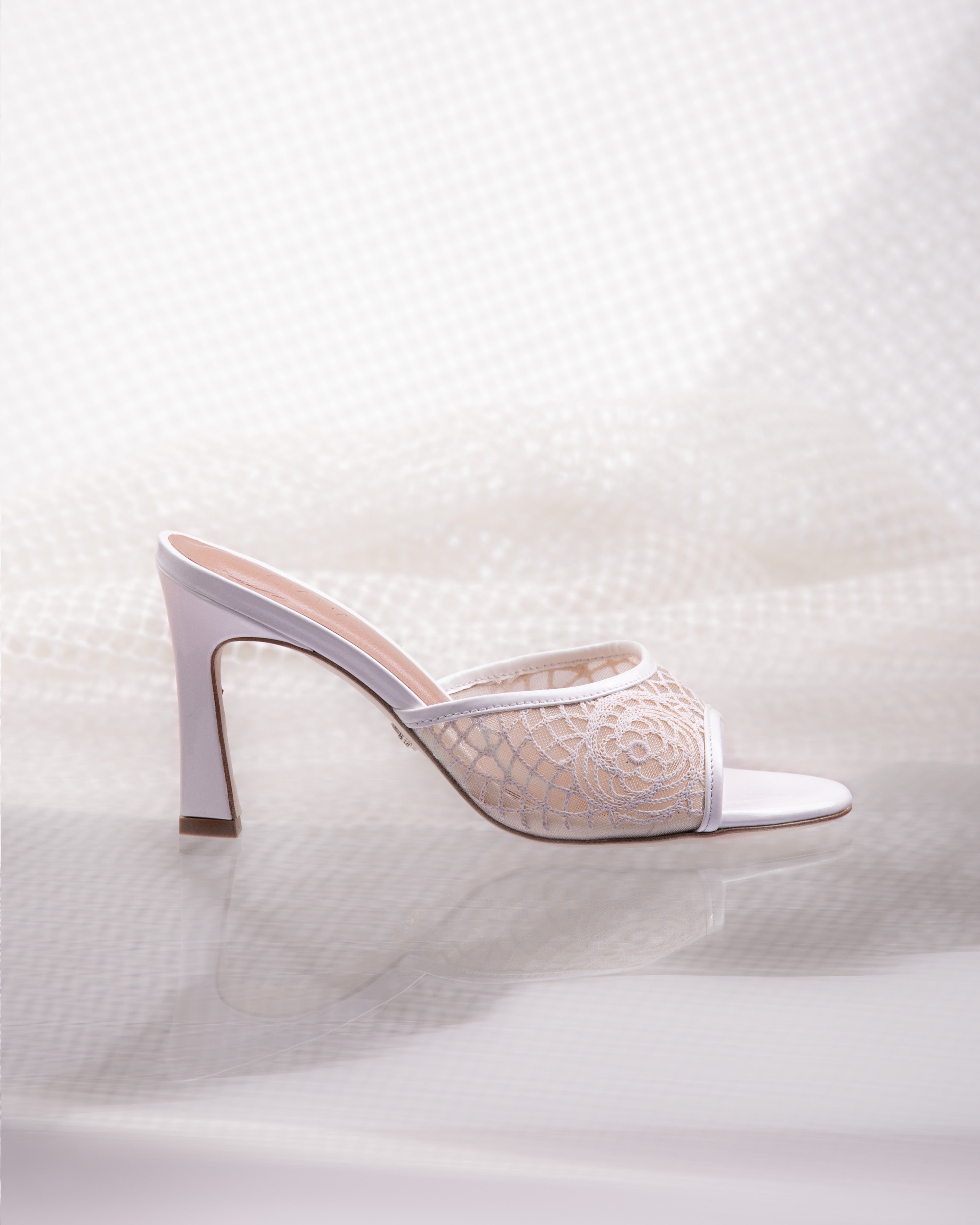 Crochet Mule 85 White Patent - HOUSE OF ATANA