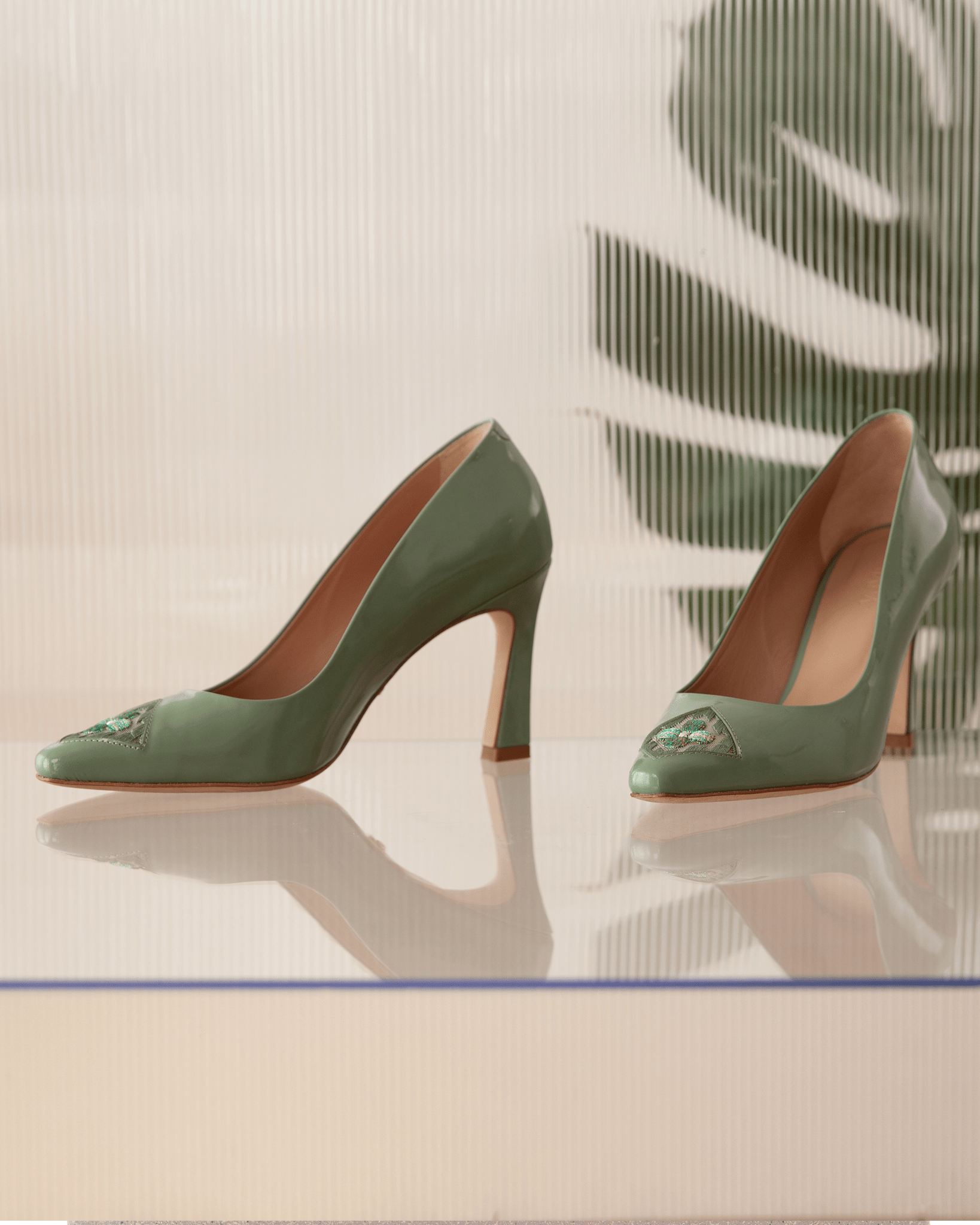 Fiorellini Pump in Semi - Patent Leather 85 Sea Green - HOUSE OF ATANA
