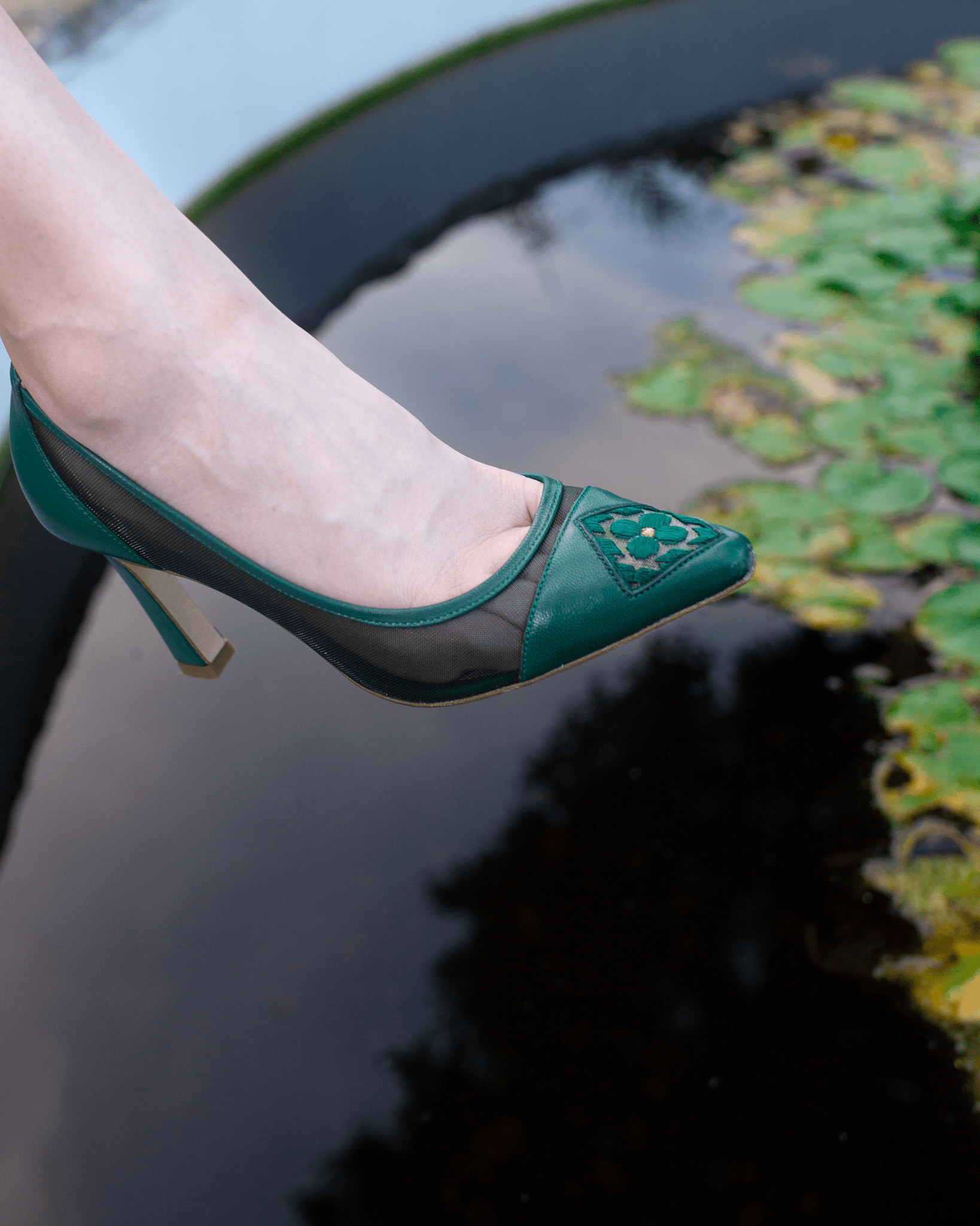 Fiorellini Pump Mesh 85 Dark Green - HOUSE OF ATANA