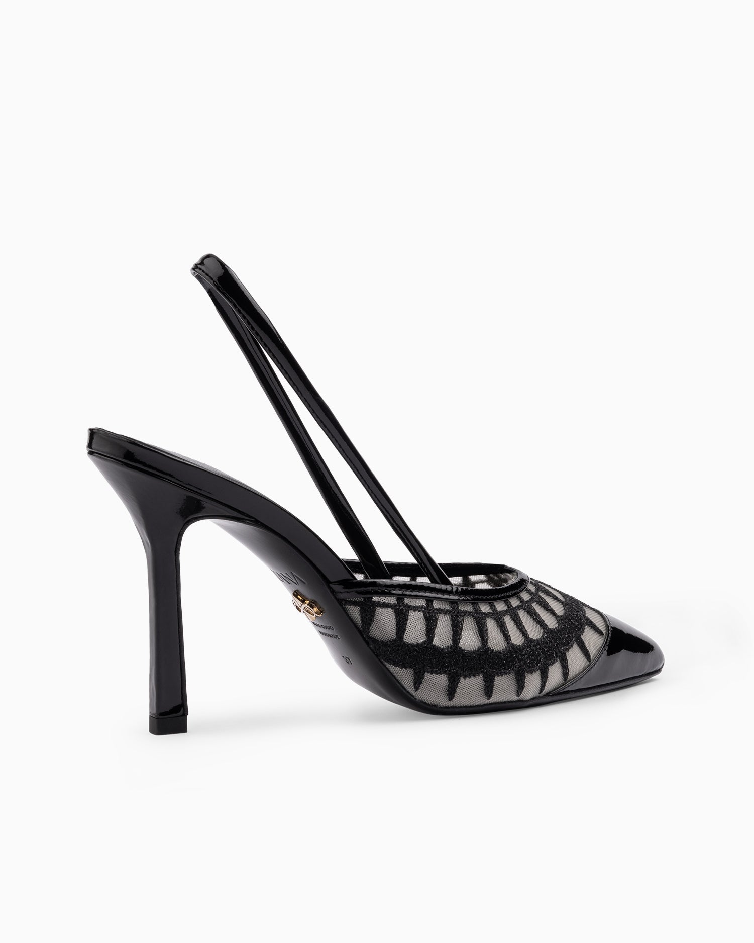 Lace Sling 95 Black Patent - HOUSE OF ATANA
