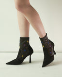Anna Boot 95 Black Suede and Star Embroidery