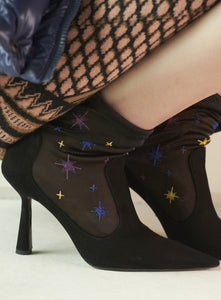Anna Boot 95 Black Suede and Star Embroidery