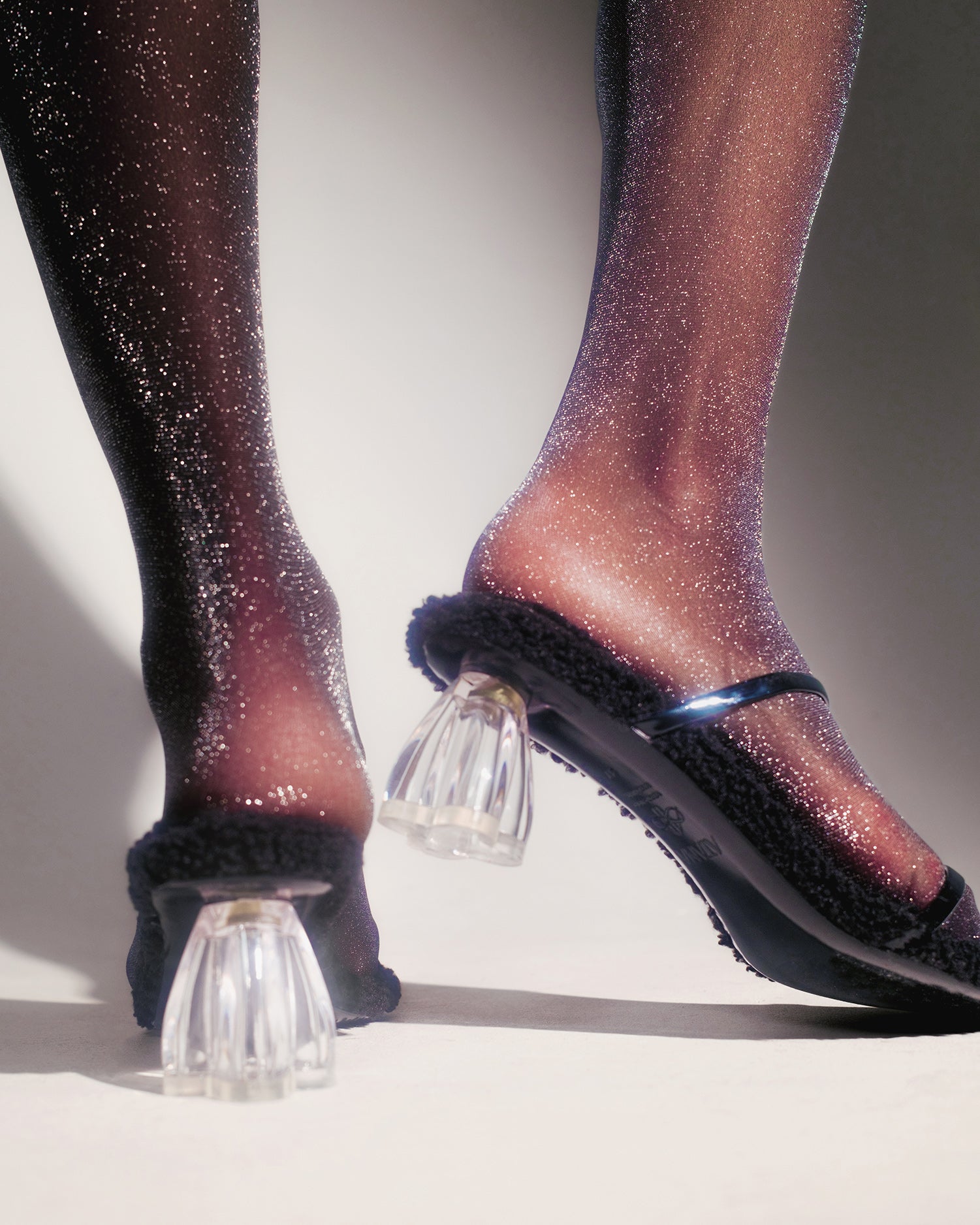 Fiorellini Glass Mule Black Bouclé - HOUSE OF ATANA