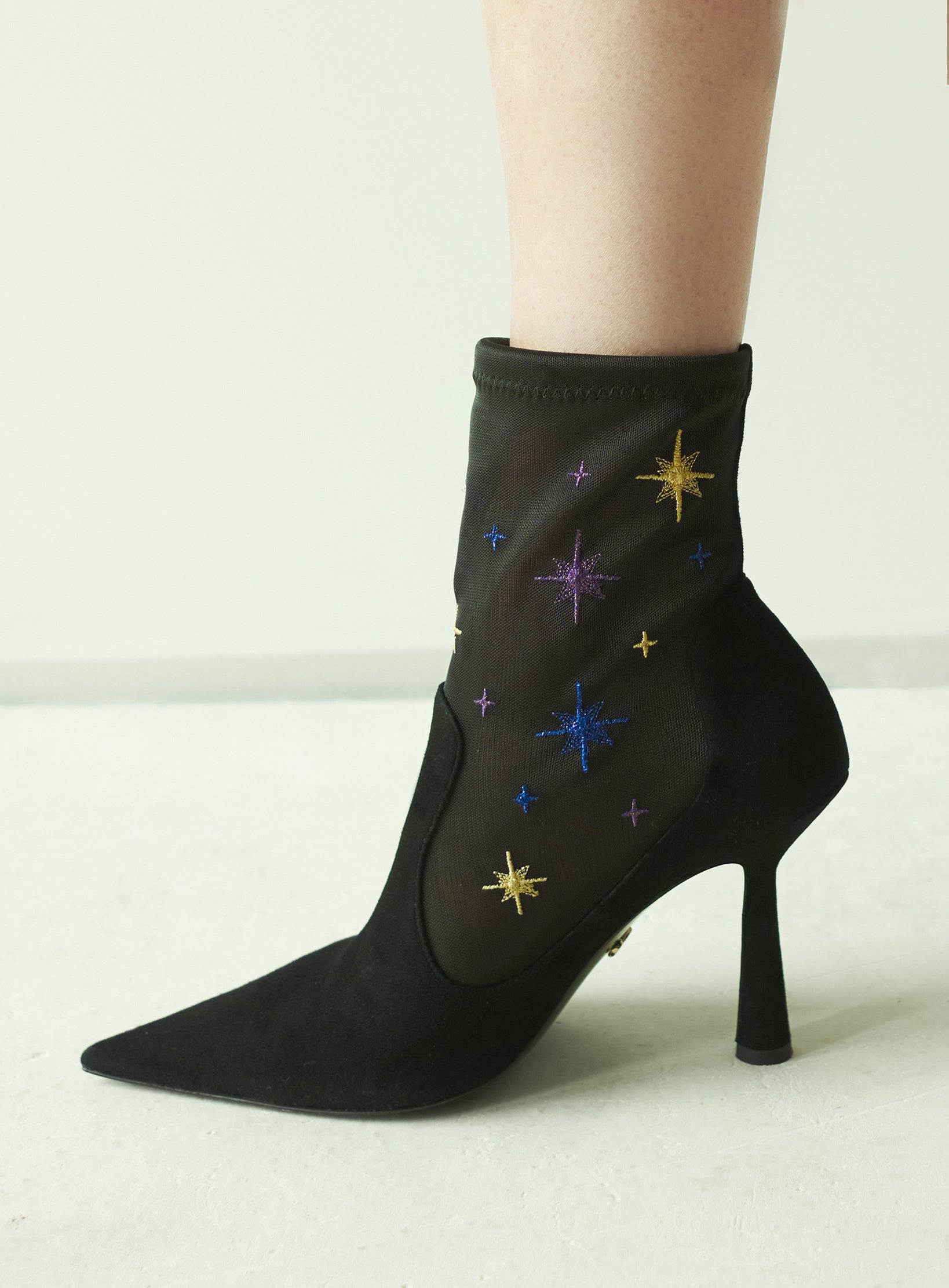 Anna Boot 95 Black Suede and Star Embroidery - HOUSE OF ATANA