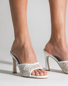 Crochet Mule 85 White Patent - HOUSE OF ATANA