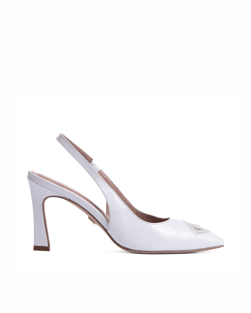 Diamond Slingback 85 White Patent - HOUSE OF ATANA
