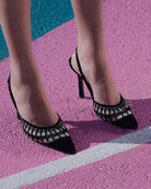 Lace Sling 95 Black Patent - HOUSE OF ATANA