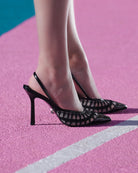 Lace Sling 95 Black Patent - HOUSE OF ATANA