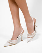 Lace Sling 95 White Patent - HOUSE OF ATANA