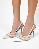 Lace Sling 95 White Patent - HOUSE OF ATANA
