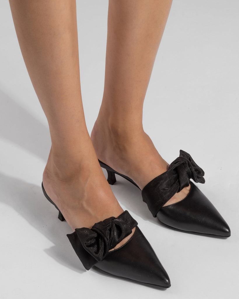 Side Tie Mule 45 Black Nappa and Mesh - HOUSE OF ATANA