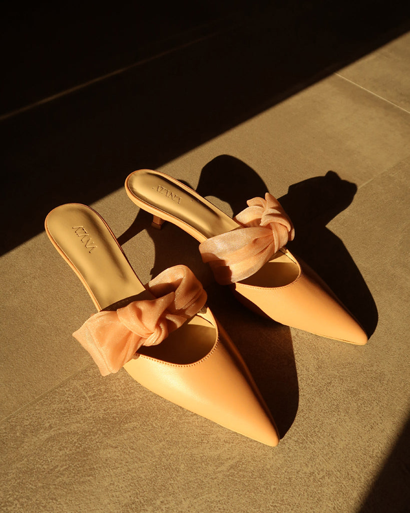 Side Tie Mule 45 Tan Nappa and Mesh - HOUSE OF ATANA