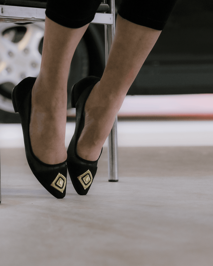 Diamond Ballerina Black Suede - HOUSE OF ATANA