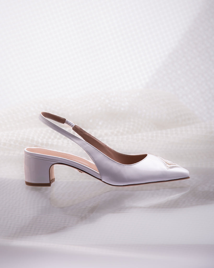 Diamond Slingback 45 White Patent - HOUSE OF ATANA