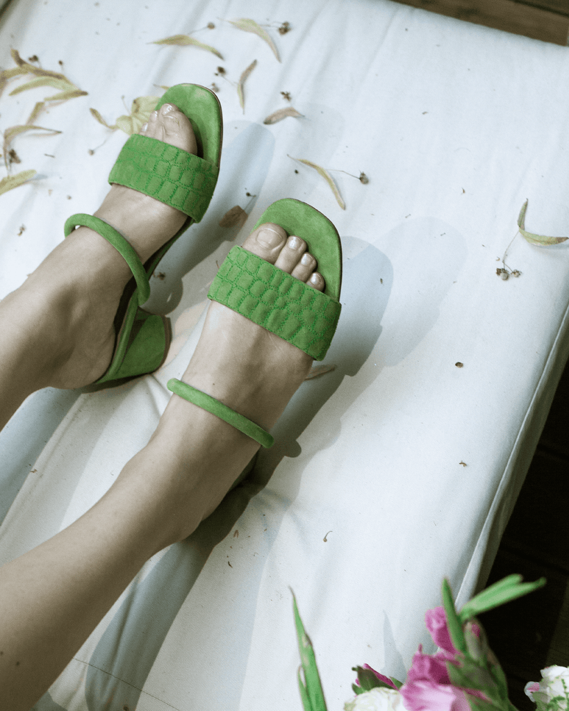 Quilted Croc Mule 55 Green - HOUSE OF ATANA
